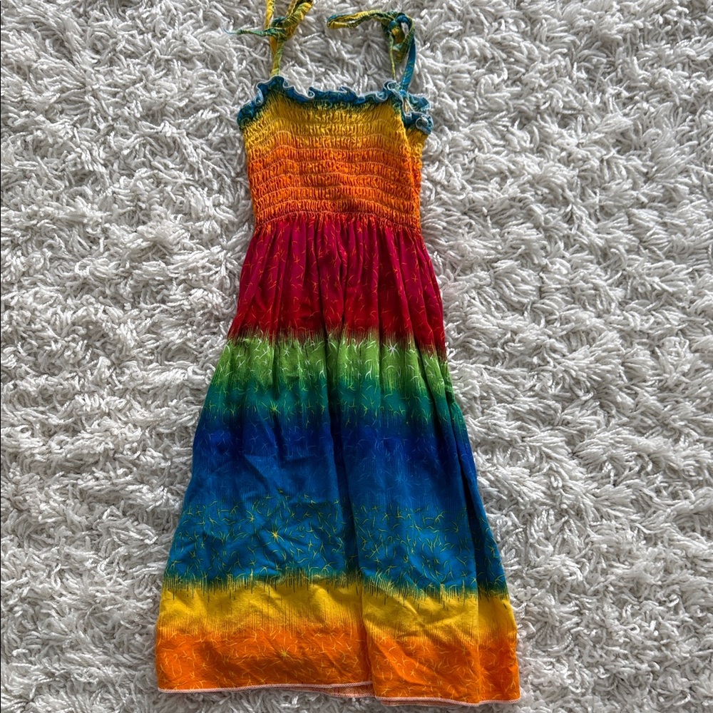 Girls Rainbow Tie-Dye Sundress with Smocked Bodice